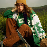 Unisex Jacket Retro College Style Loose Color Matching Baseball Jacket Loose Casual Jacket